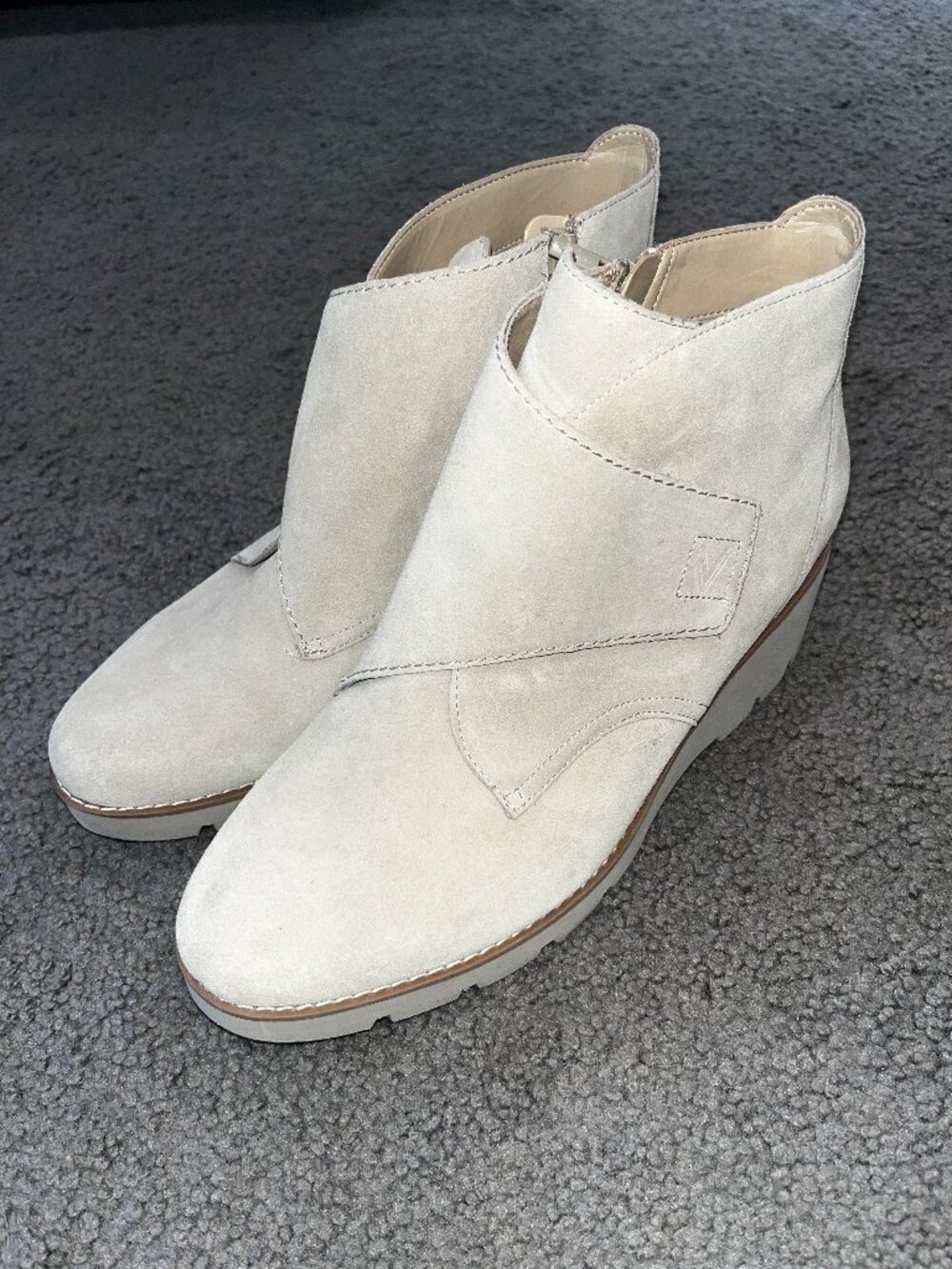 Vionic Abby Suede Wedge Booties Beige Tan Comfort Arch Support